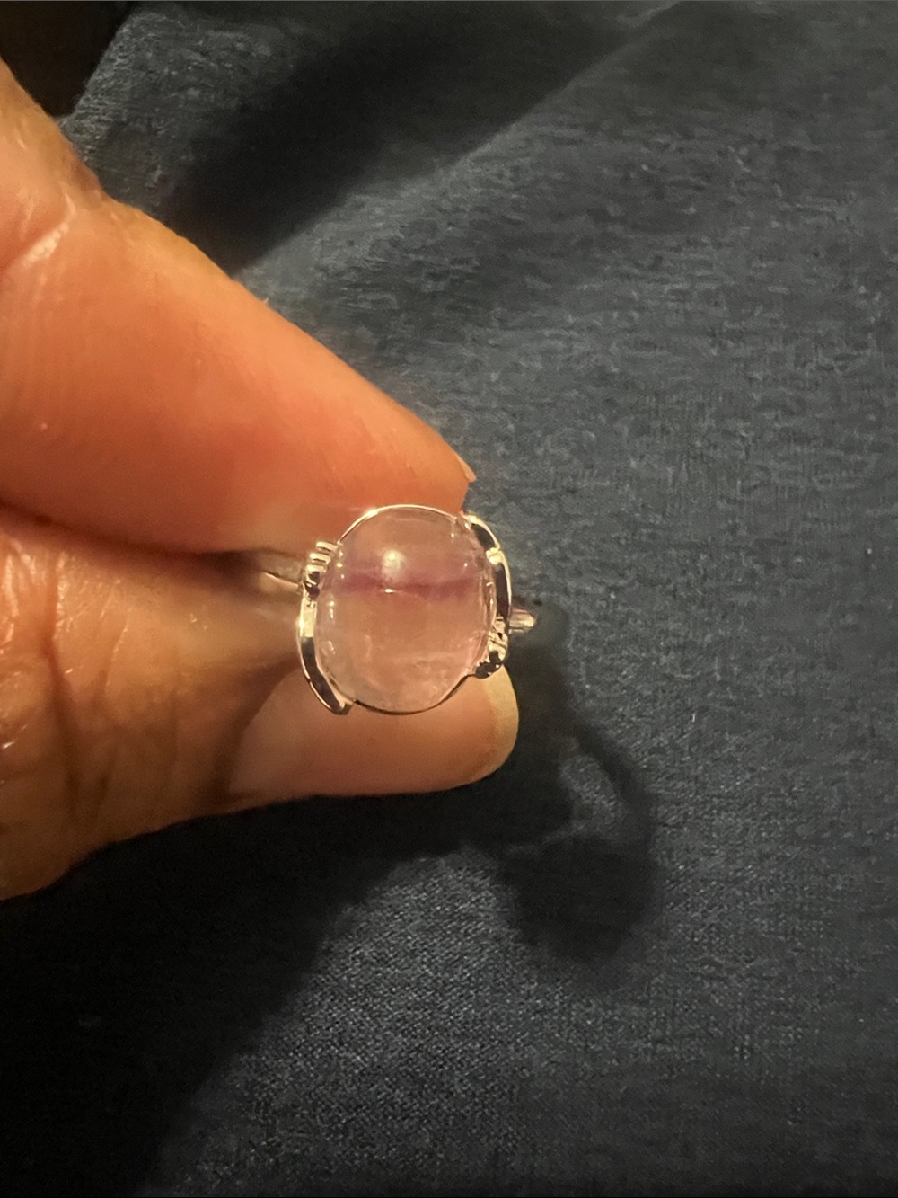 Sterling Silver Pink Fluorite Cabochon Ring